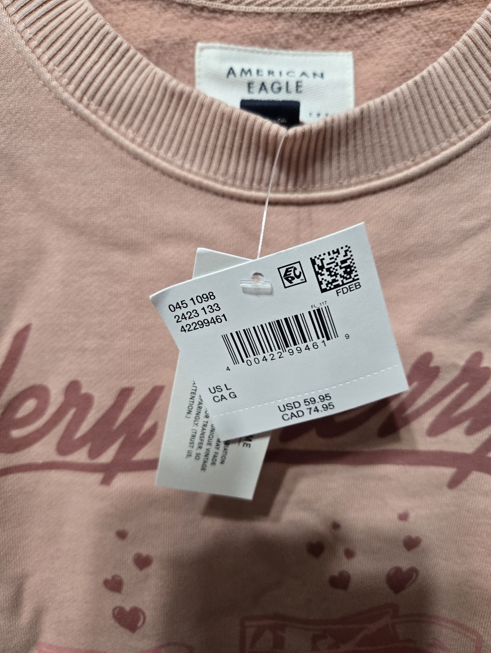American Eagle Oversized Very Cherry Coca Cola Pink Sweatshirt NWT Size: L - Picture 4 of 5